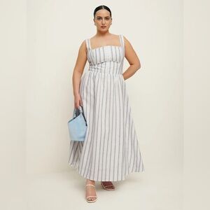 Reformation 18 Es Tagliatelle Linen Midi Dress Harbor Stripe